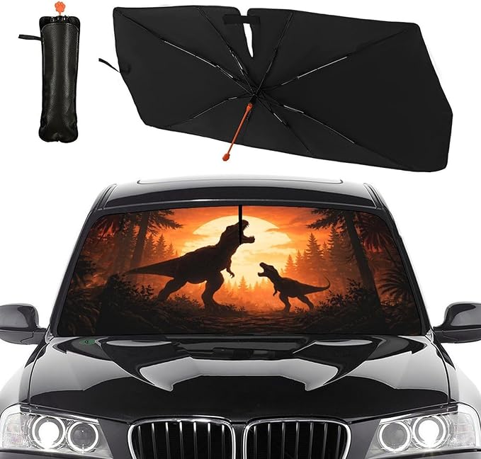 Dinosaur Sunset Car Windshield Sunshade Umbrella Sunset Print Sun Shade for Car Windshield Umbrella Upgraded Sunshades Blocks UV & Heat Front Window Shades for SUV Sedan Auto