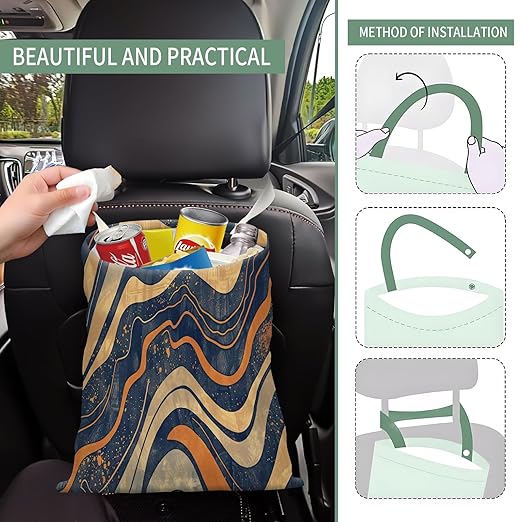 Cute Car Trash Can, Hanging Canvas Car Back Seat Organizer and Storage Bag, Funny Car Trash Bag For Travelling, Outdoor Brown Wood Grain Print