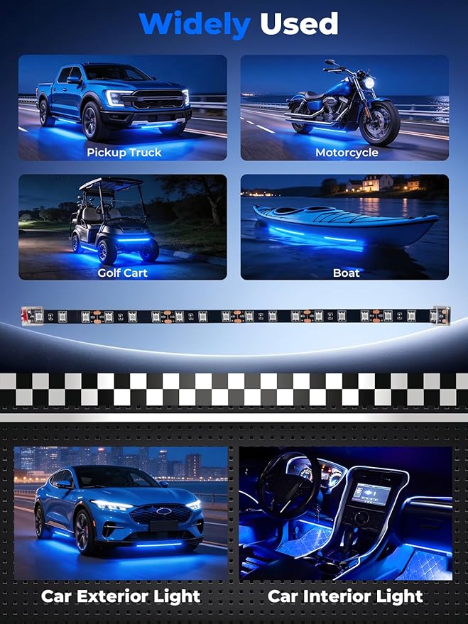 LED Strip Lights 12V Cuttable IP68 Waterproof 12 Inch Interior Exterior Underbody Light for Car SUV Truck Motorcycle Boat Golf Cart 18 SMD 5050 Blue 4 Pack