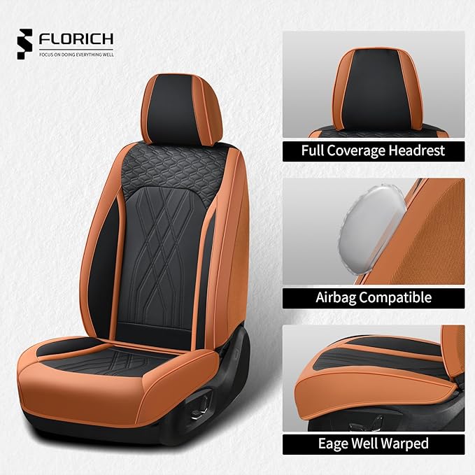 FLORICH Seat Cover Automotive Seat Covers 5 Seats Leather Car Seat Covers Full Set Waterproof Front and Back Seat Cushion Interior Cover Accessories Universal Fit for Most Car Truck SUV, Brown&Black