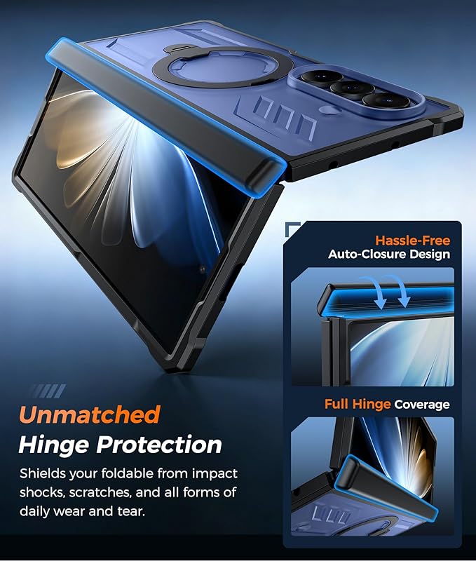 FNTCASE for Samsung Galaxy Z-Fold-7 Case: [360 Spin Magnetic Ring Kickstand] [Compatible for MagSafe] [Screen Protector] Heavy Duty Mil-Grade Protection Galaxy Z Fold7 Case with Stand Clear Black