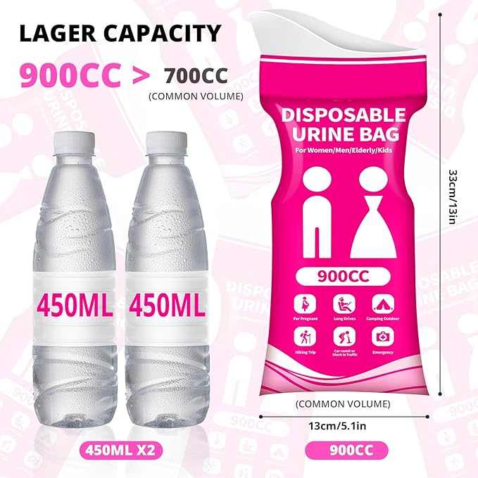 Disposable Urine Bag for Travel - 900ML Portable Pee Bags for Women Men 8/12/20/24/28 PCS Emergency Vomit Bags Urinal Toilet for Car Camping, Road Trip,Traffic Jam, Pregnant, Kid, Patient