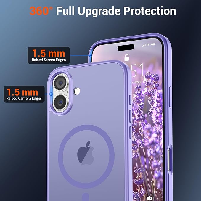 SUPFINE Magnetic for iPhone 16 Plus Case(Compatible with MagSafe) (Military Grade Drop Protection) Slim Translucent Matte Shockproof with Anti-Fingerprint Phone Case,Purple