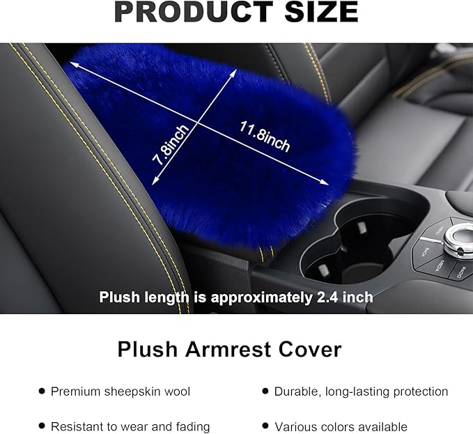 Center Console Cover, 11.81"×7.87" Automotive Fluffy Plush Center Armrest Protector, Universal Furry Comfortable Center Console Pad for Cars Trucks SUVs, Car Accessories (Royal Blue)