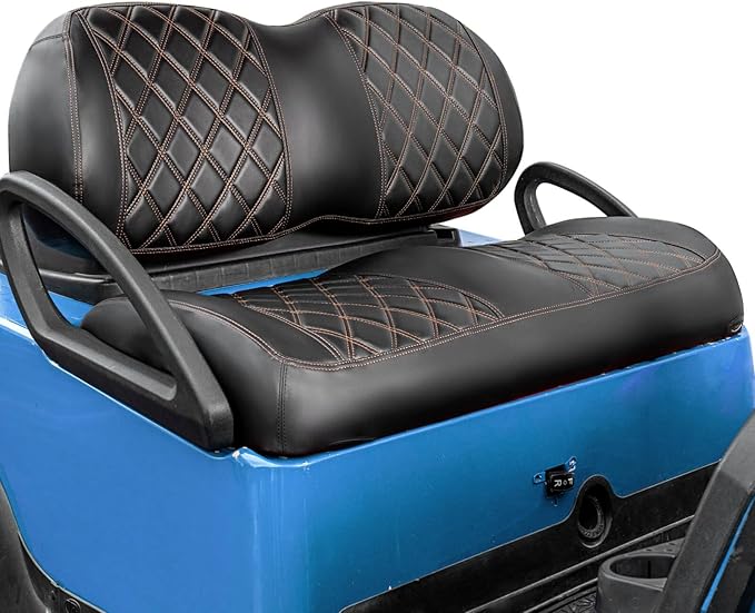 NOKINS Golf Cart P-P Diamond Leather seat Cover for it Club Car Precedent/Tempo/Onward Premium,No Stapler Required, Golf Cart Vinyl Replacement Seat Cover.Black&Brown Stitching