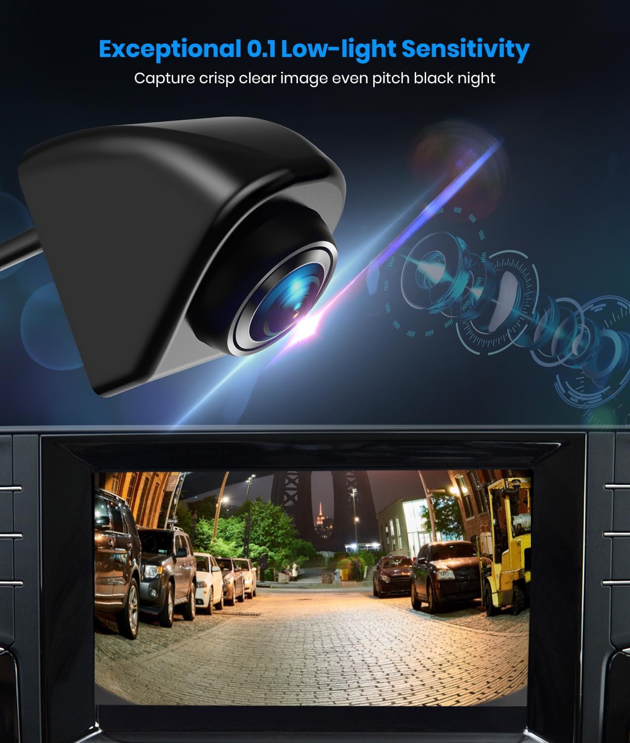 AUTO-VOX 180° Front/Backup Camera, OEM Mini Style, Screw-Free Easy Install, Side/Rear View Camera, IP69K Waterproof & 0.1Lux Low Light Back Up Camera for SUV/Pickup Truck/RV/Van/Camper/Car