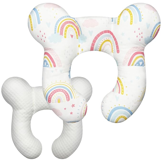 Baby Head Support Pillow for Newborn Toddler, Baby Neck Pillow Upgraded Comfortable Sleep Cushion for Car Plane Stroller Pushchair - Rainbow A