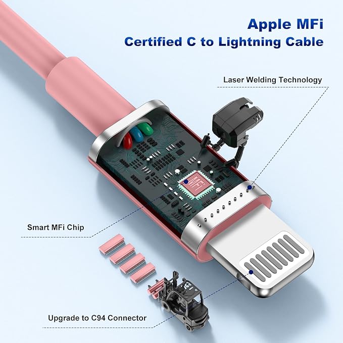 iPhone 14 13 Car Charger, Certified 45W Dual Port USB C Rapid Apple Car Adapter with 6ft Type C to Lightning Cable Fast Charging for iPhone 14 Pro/14 Pro Max/14 Plus/13/12/11/X/XS/SE,iPad-Pink
