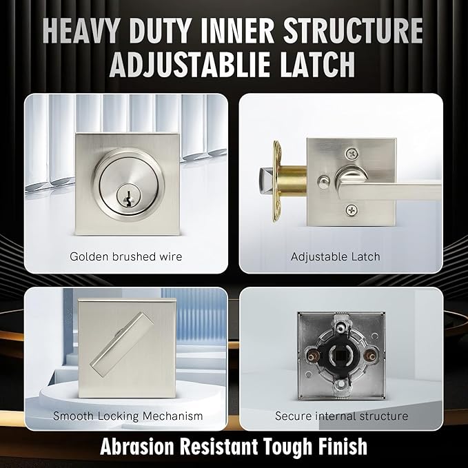 Front Door Handle Set with Deadbolt, Door Levers and Single Cylinder Deadbolt Set, Keyed Alike Heavy Duty Keyed Privacy Handles Locksets,(Satin Nickel,2Pack)