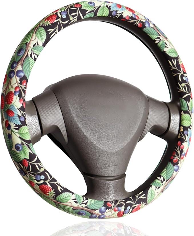 Botanical Berry Vine Steering Wheel Cover, Universal Fit,14.5-15 Inch (Botanical Berry Vine)