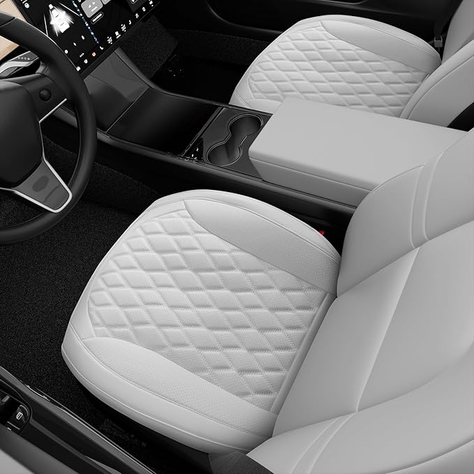 2 Pack Front Bottom Car Seat Cover, Luxury Leather Seat Covers Compatible with Tesla Model Y/3 2026 2025 2024-2020, Breathable and Waterproof Tesla Model Y/3 Accessories (White, 2Pcs)