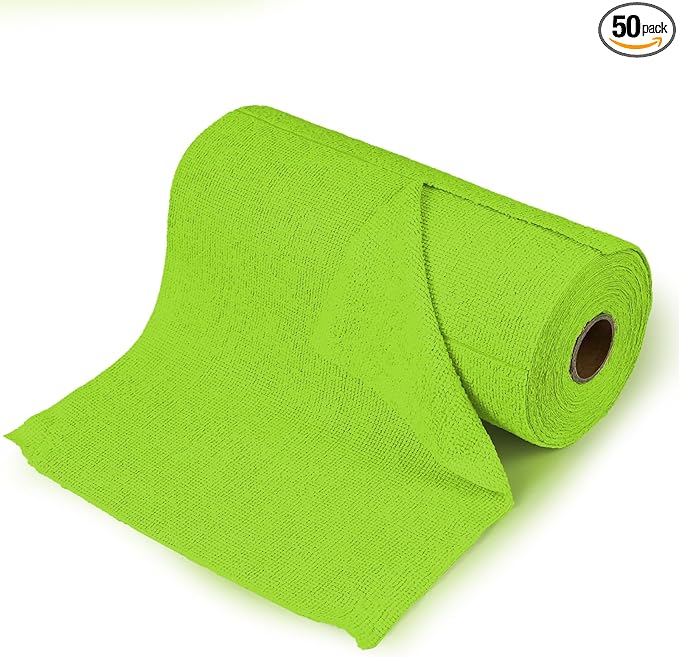 wuyaoyao 50PCS Microfiber Cleaning Cloth Roll, 10"×10" Tear Away Microfiber Towels, Reusable Washable Cloth Paper Towels, Multi-Purpose Cleaning Rags for Car Home Kitchen Garage Shop (Green)