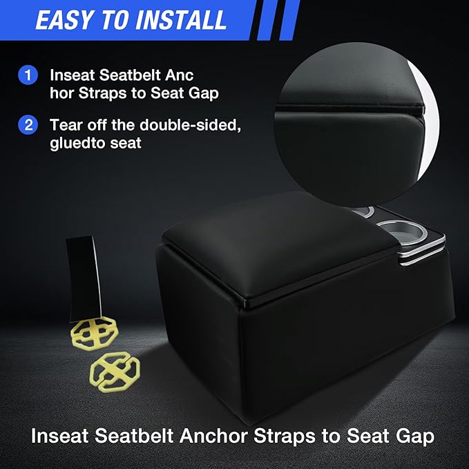 Universal Truck Seat Organizer with Cup Holders, Rear Bench Seat Center Consoles with Armrest Middle Storage Box, Padded Top Lid for Armrest, Black