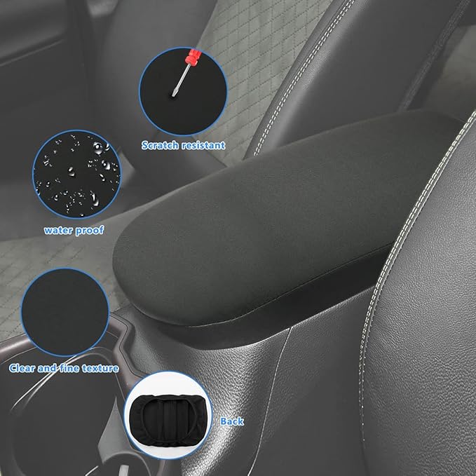 INTGET Center Console Armrest Cover for Toyota RAV4 Accessories 2025 2024 2023 2022 2021 2020 2019 Leather Middle Console Lid Cover Protector Arm Rest Covering Car (Black Neoprene)