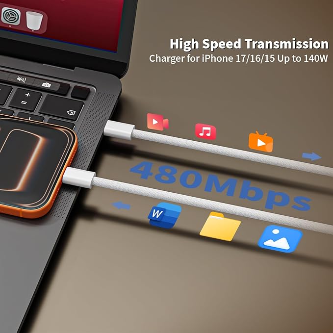 iPhone 17 16 15 Charger Fast Charging, 2Pack 40W-60W Dynamic PD USB C Charger Block Type C Charge with USB C to C Fast Charging Cord Braid Cable for iPhone 17/Air/17 Pro/17 Pro Max/16/16 Pro/15 ProMax