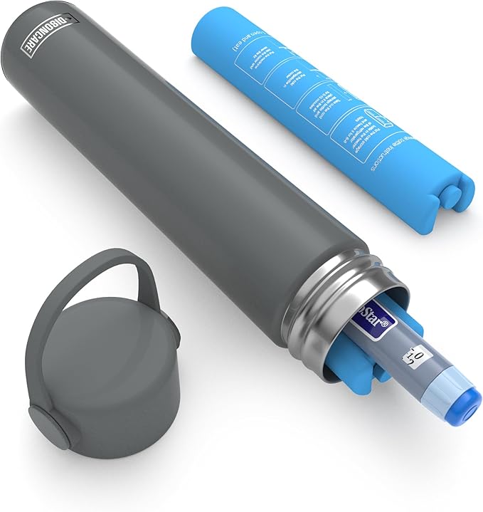 DISONCARE Holiday Insulin Cooler Travel Case 16H 1 Pen Medicine Cooler for Travel TSA Approved Diabetic Insulina EpiPen Carry Case with Medical Alert Tag（Gray）