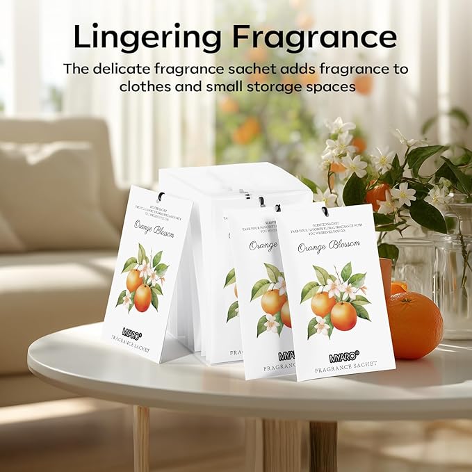 MYARO 12 Packs Orange Scented Sachets - Fragrance for Closet, Drawer, Bathroom, Car - Air Freshener Deodorizer Packets