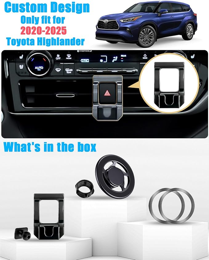 Car Phone Holder, Air Vent Navigation Mount, for Toyota Highlander/Hybird 2020-2025, Mag-safe Magnetic Custom Cradles Stand for iPhone, Samsung, HTC and All Smartphone (NOT for Platinum/Grand)