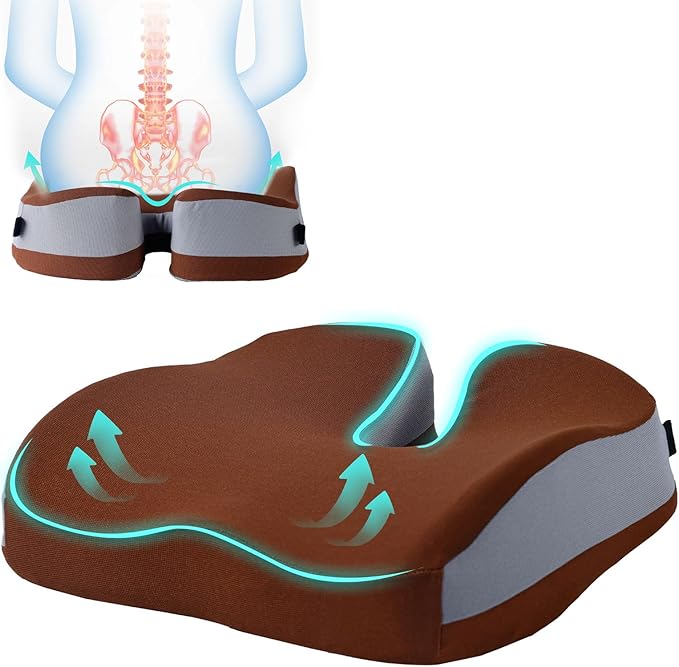Seat Cushions for Office Chairs Wheelchair Cushion for Long Sitting Back Pain，Memory Foam Seat Car Computer Desk Chair Cushion，Coccyx Cushion for Tailbone Pain Relief Cushion Office Chair Brown