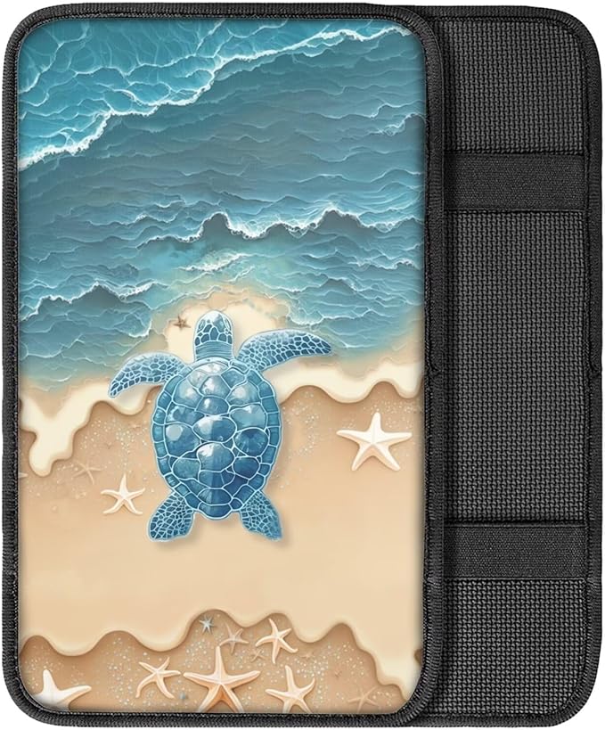 Suobstales Beach Turtle Starfish Print Car Armrest Pad Soft Center Console Arm Rest Protector Cover Universal Car Interior Accessories Decoration