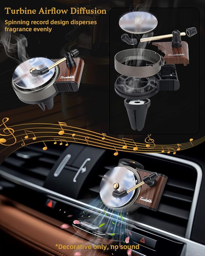 Record Player Car Air Freshener Vent Clip with 15pcs Refill Pads, Retro Floral Aromatherapy Diffuser for Taylor Merch Gift, Air Freshener Car Decor Accessories, Music Lovers Gifts