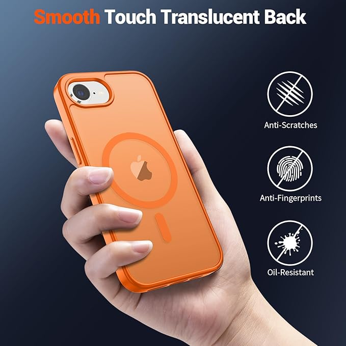 SUPFINE Magnetic for iPhone 17e Case/iPhone 16e Case with Screen Protector (Compatible with MagSafe) (Military Grade Drop Protection) Translucent Matte Shockproof Phone Cover,Starry Orange