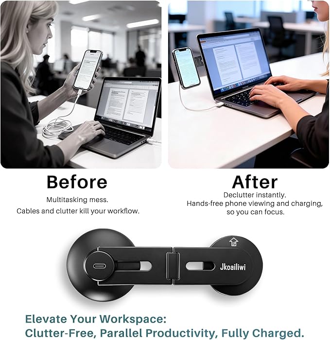 15W Wireless Charger Magnetic Phone Holder Mount for Laptop & Monitor, Foldable Invisible Continuity Camera Mount for MagSafe iPhone 12-17, Expansion Bracket for Computer/Tesla, Black