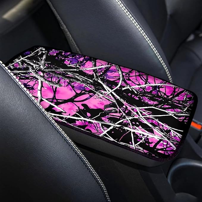 Suobstales Pink Camo Print Car Center Console Armrest Cover Fashion Armrest Cushion Cover Pad Auto Car Interior Decorative Accessories Universal Fit Sedan Truck SUV
