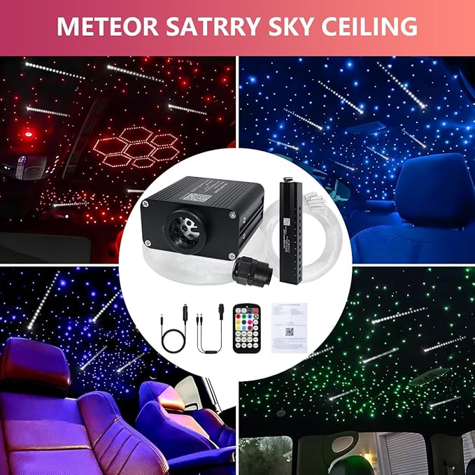 16W Car Home Starlight Headliner Kit, Twinkle & Sound Activate RGBW Fiber Optic Lights with APP & Remote Control, Shooting Star Lights for Ceiling Decoration, 500 pcs 9.8ft