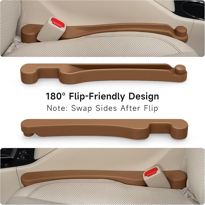 Car Seat Gap Filler Set of 2, 3IN1 Seat Side Gap Filler Plug with Storage Slot & Hook Function, Soft Foam Universal Fit Car SUV Truck Fill Gap Between Seats Console Organizer（Narrow Saddle Brown ）