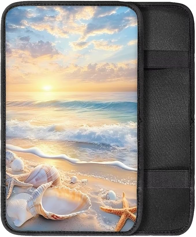 Sea Shell Car Armrest Pads Car Armrest Cushion Arm Rest Covering Car Middle Console Covers Non Slip Universal Fit for Truck Auto SUV Car Accessories