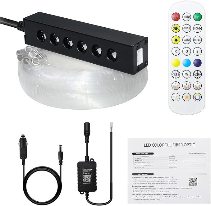 WEBUPAR 3.2W 6LEDs Meteor Starlight Headliner Kit, 240pcs 0.01in 6.56ft, RGBW Shooting Stars Fiber Optic Lights with Bluetooth APP Control for Car/Home Theater