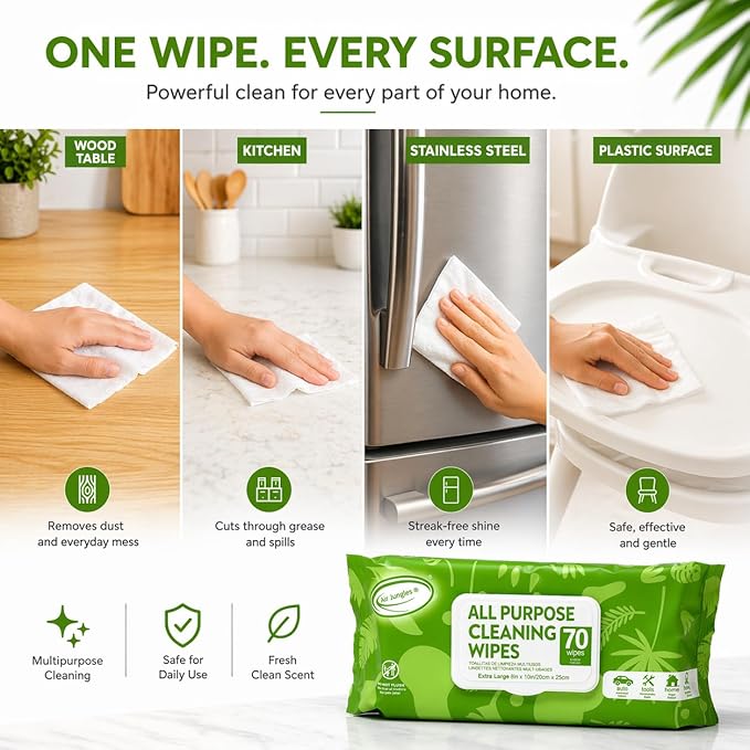 Air Jungles All Purpose Car and Home Cleaning Wipes 70 Count (Pack of 3), Extra Large 8" x 10" Size Cleaner Wipes for Car Interior Household Appliance Yoga Mat Desk Gym Equipment Couch Desk & Fabric