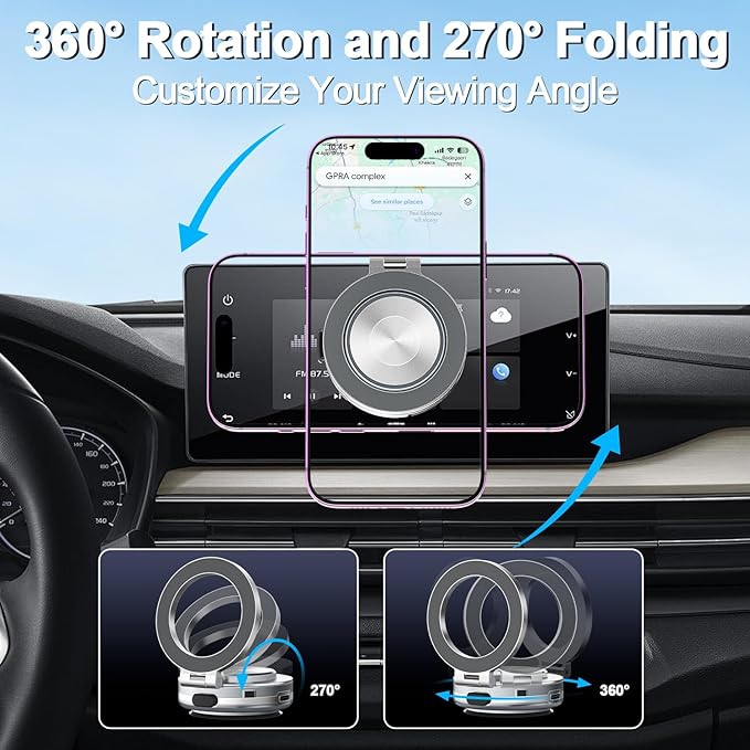 AICase Car Electric Suction Cup Vacuum Magnetic Phone Holder, 360° Rotatable Compatible with MagSafe, Magnet Cell Phone Car Mount for iPhone & Android, Includes Adhesive Pad for Uneven Surfaces