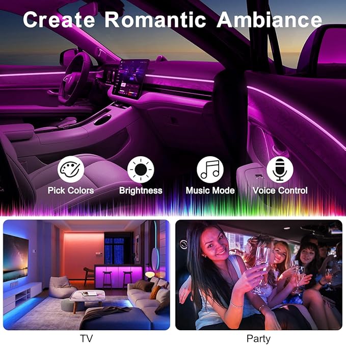 Interior Car LED Strip Lights APP Control, 5 in 1 RGB 16 Million Colors Ambient Lighting Kit with 236 inches Fiber Optic, Music Mode Inside Car Lighting Decorations