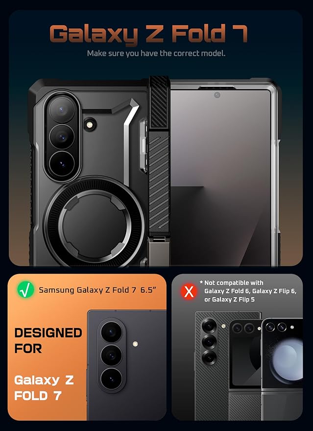 SUPCASE for Samsung Galaxy Z Fold 7 Case with Kickstand (UB Grip), [Compatible with MagSafe] [Built-in Tempered Glass Screen Protector] [Hinge Coverage] Military-Grade Protection Phone Case, Black
