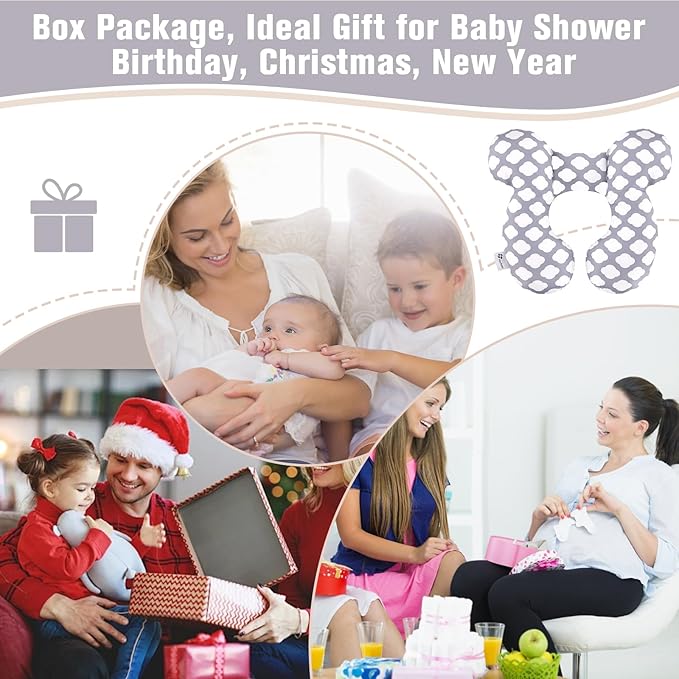 vocheer Baby Travel Pillow(Upgraded), Head and Neck Support Pillow for Pushchair, Car Seat,Stroller, Bouncer, Cotton（White Cloud）