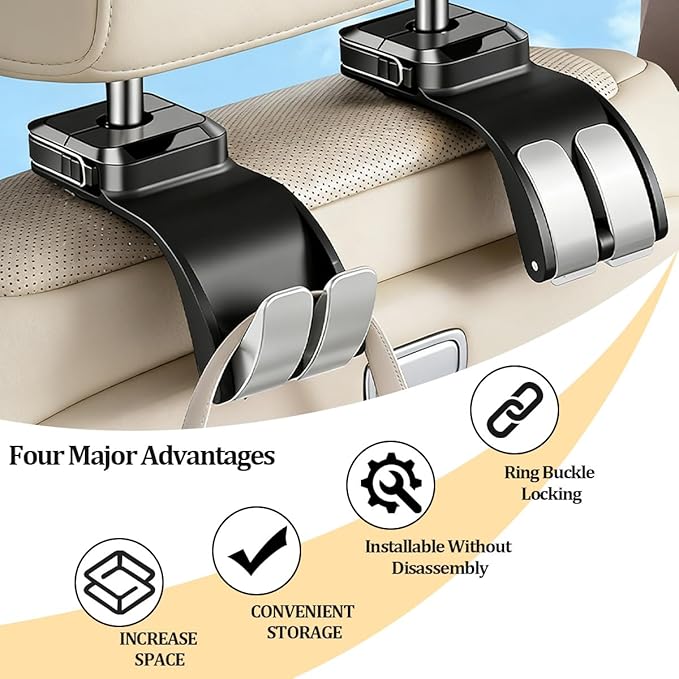 SWPHRT Car Seat Headrest Hook, Multifunctional Vehicle Backseat Storage Hanger for Purse Handbag Hat, Automotive Seat Back Bag Groceries Holder Hook, Universal for Truck SUV Sedan (Black)