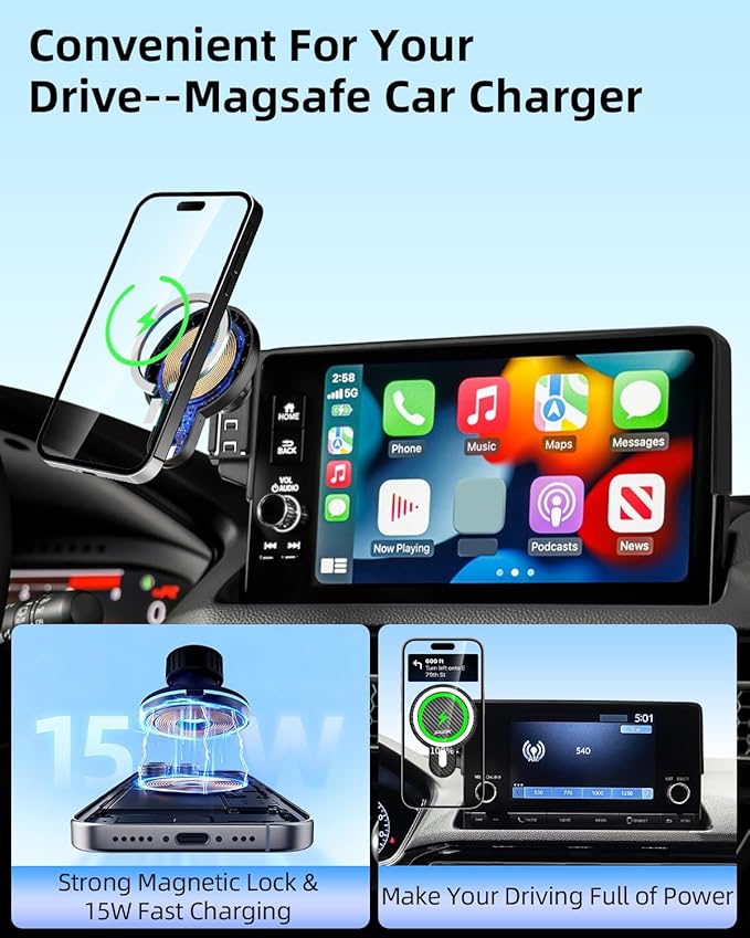 PZK Car Phone Mount for Honda Civic 2022-2025 2026 /Acura Integra 2023-2025 LX/EX/EX-L/Sport/Sport Hybrid/Touring/Si/Type R for 7/9-Inch Screen Magnetic 15W Fast Wireless Charger Phone Holder