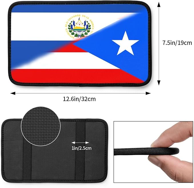 Puerto Rico El Salvadoran Flag Auto Center Console Armrest Cover Car Handrail Box Cushion Pad Mat Universal Fit Most Vehicle Sedan Truck SUV Soft Comfort Decor Accessories
