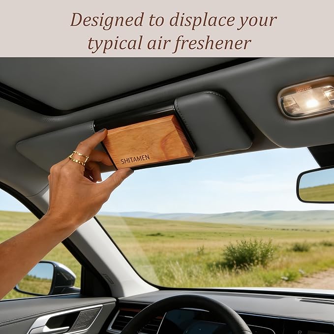 Car Air Freshener, Wood Air Freshener, Car Odor Eliminator for Visor Clip, Variety Pack- CLIP INCLUDED (Amber-Grove-Pine-Honey Peach)