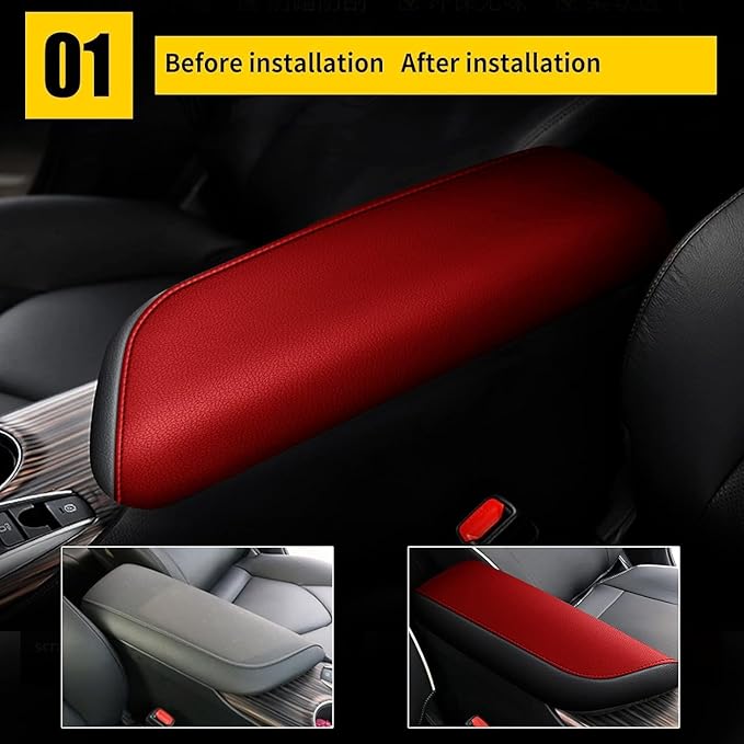 AOMSAZTO Console Covers for 2018-2023 Toyota Camry Black with Red Leather