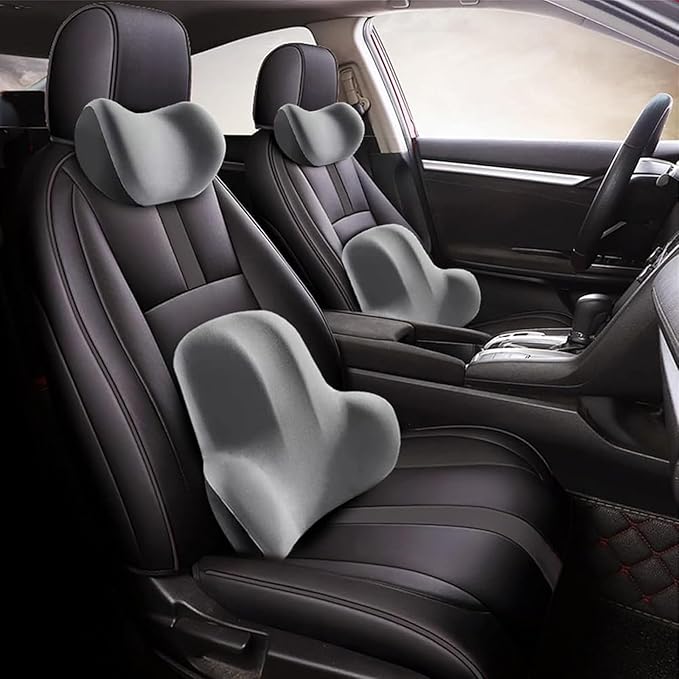Car Headrest & Lumbar Support Cushion for Kia Sportage NQ5 2023, Ergonomic Memory Foam Seat Headrest Neck Rest Cushion Travel Kit Removable for Neck Back Pain Relief,Gray