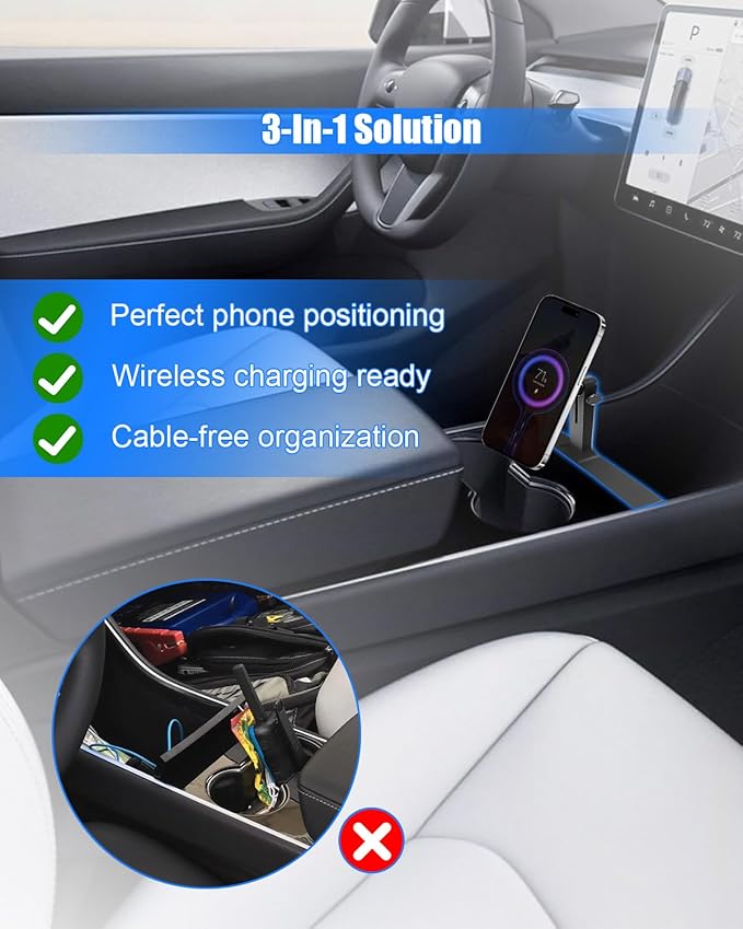 Wireless Charging Phone Holder Compatible with Tesla Model 3 2021-2023 and Y, Customized Center Console Holder, Compatible with iPhone and Android, Designed for Driving Safety