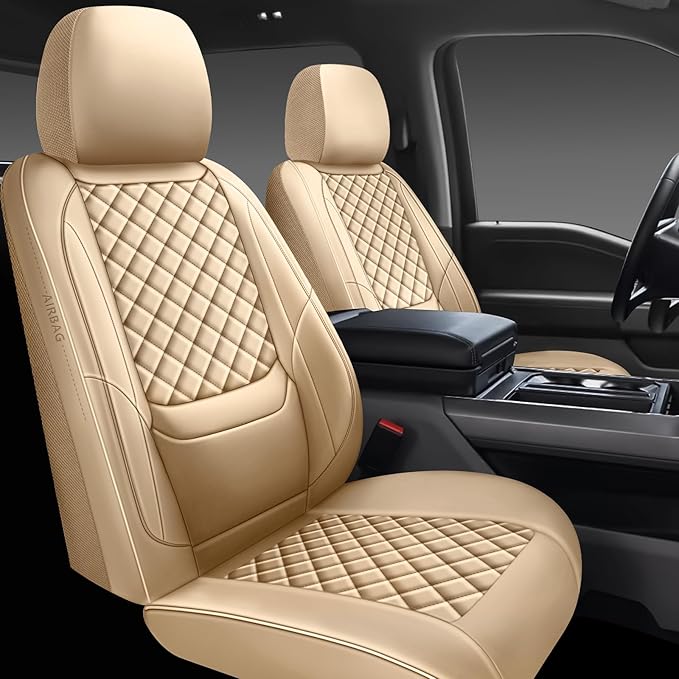 Full Coverage Leather Car Seat Covers Full Set,Waterproof Seat Covers for Cars,SUVs Trucks, Car Seat Cushion,Car Seat Protector with 5 Seats (Beige, Full Set(Front and Rear-5 Seats))
