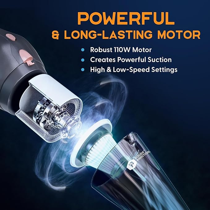 Power Practical Handheld Cordless Vacuum Cleaner, Rechargeable Portable Car Vacuums W/Strong Suction, Bag & Attachments, Small Vac Cleaner for Car, Couch, Home, Car Suction Cleaner, aspiradora de mano