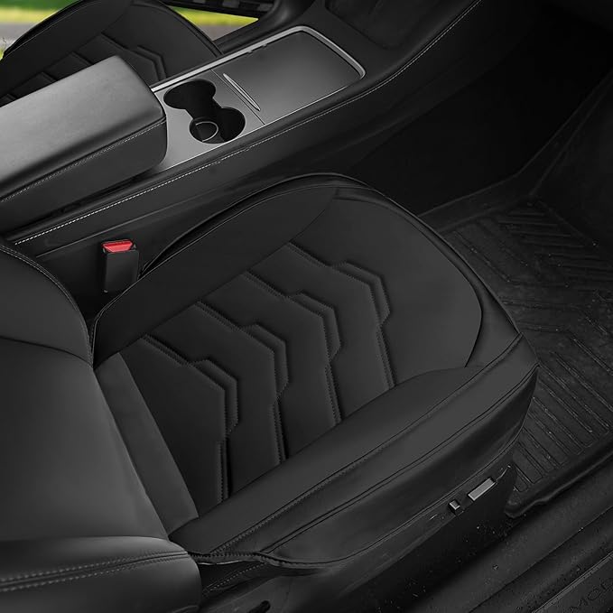 2PCS Car Seat Cover Nappa Leather Front for Tesla Model Y&3 2020-2024 Car Seat Bottom Protector, Original White Color Heavy Duty Seat Cushion Protector Without Backrest (Black)
