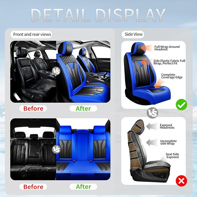 Fit HRV Car Seat Covers Compatible with Honda HRV 2016-2025 2026, Premium Leather Breathable, Wear Resistant, Airbag Compatible, All-Weather Protection & Full Coverage, Full Set Blue&Black