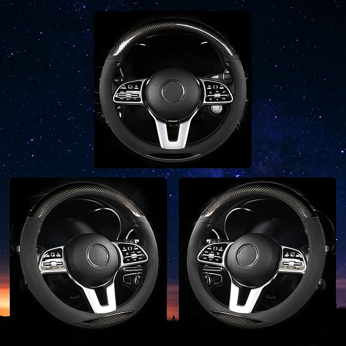 ZHOL Carbon Fiber Suede Steering Wheel Cover Universal 15 Inch Car Interior Accessories Comfortable Anti-Slip and Odorless Car Steering Wheel Cover Protector for Women and Men Gray