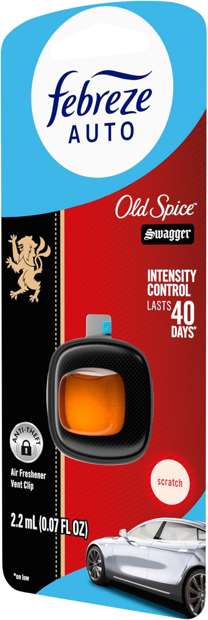 Febreze AUTO Air Freshener, Odor-Fighting Automotive Vent Clip, Old Spice Swagger Scent, 8 Count